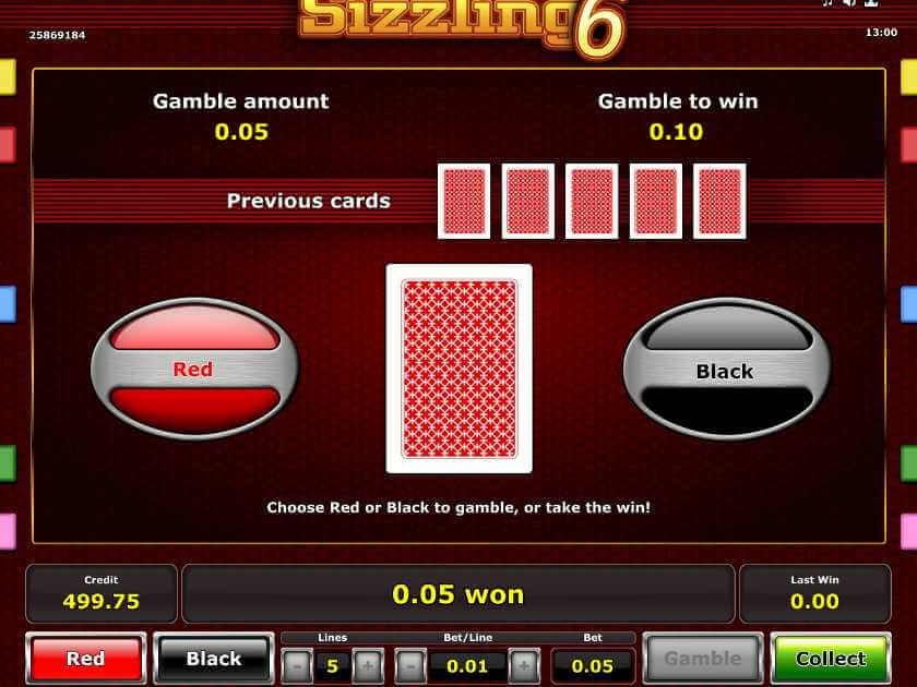 Риск-игра в слоте Компот 6 Рискованный раунд на удвоение в Sizzling Hot 6